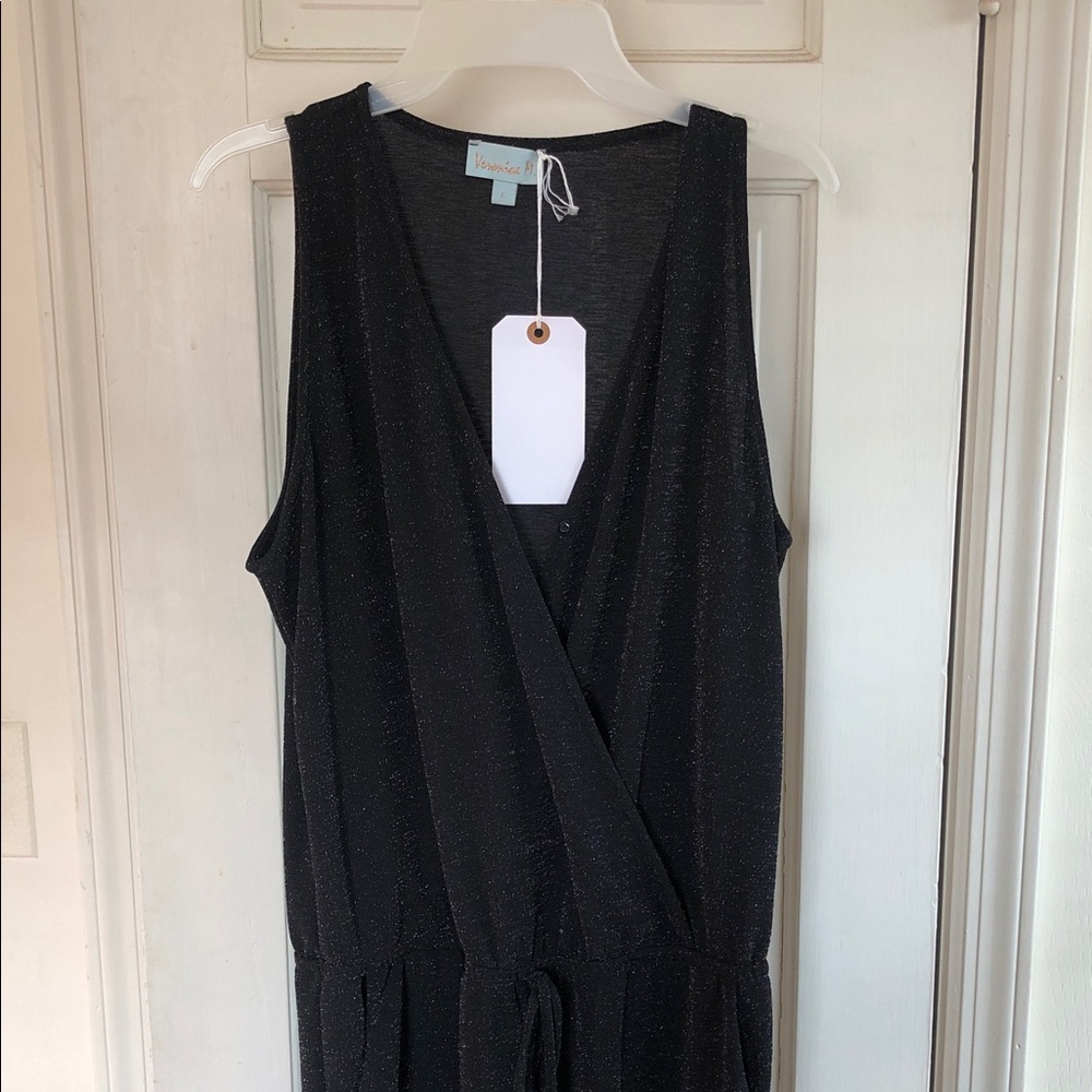 Veronica M Black Sparkle Sleeveless Jumpsuit